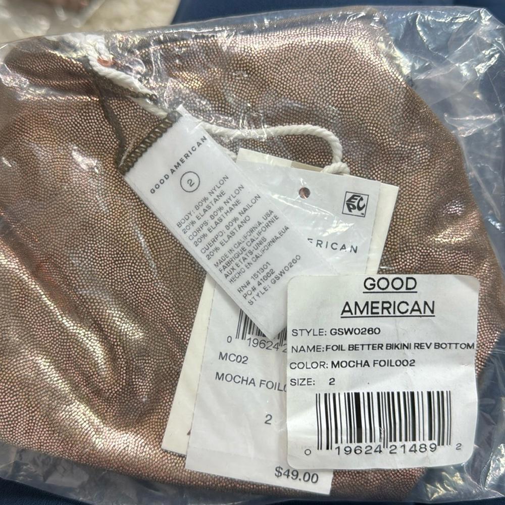 Good American Womens Foil Better Bikini Reversible Bottom Mocha Size M New - Picture 8 of 12